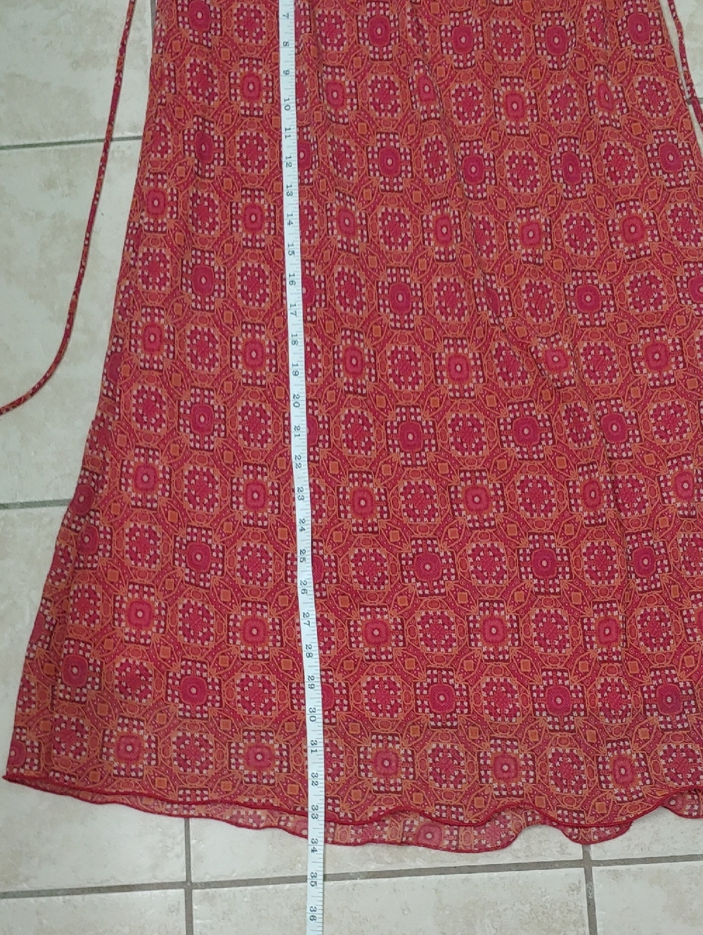 Vintage 90s CLIO Boho Skirt Midi Red And Orange Pattern Women's Size L - Picture 5 of 6